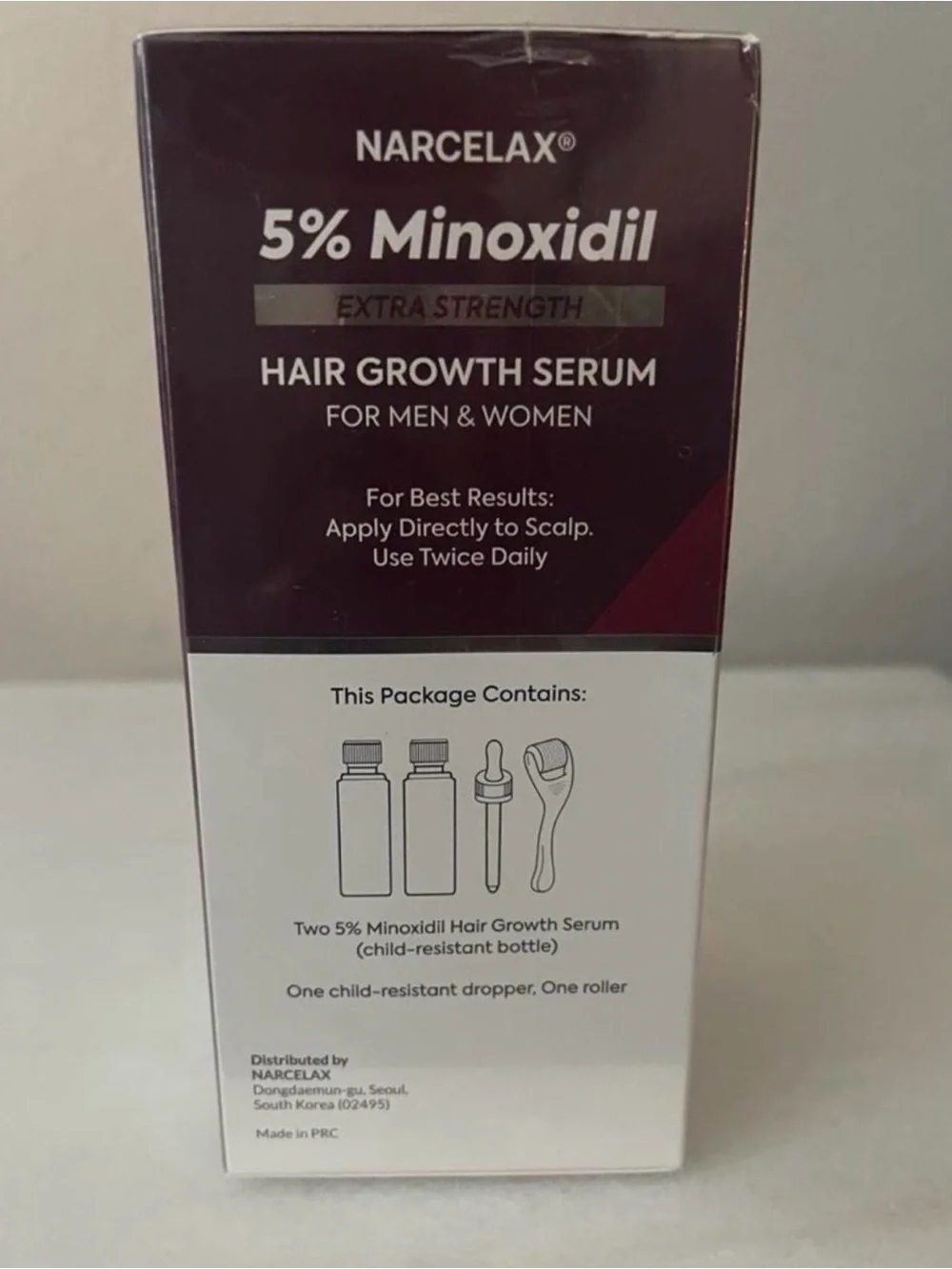 Narcelax 5% Minoxidil Extra Strength Hair Growth Kit - Burgundy & White